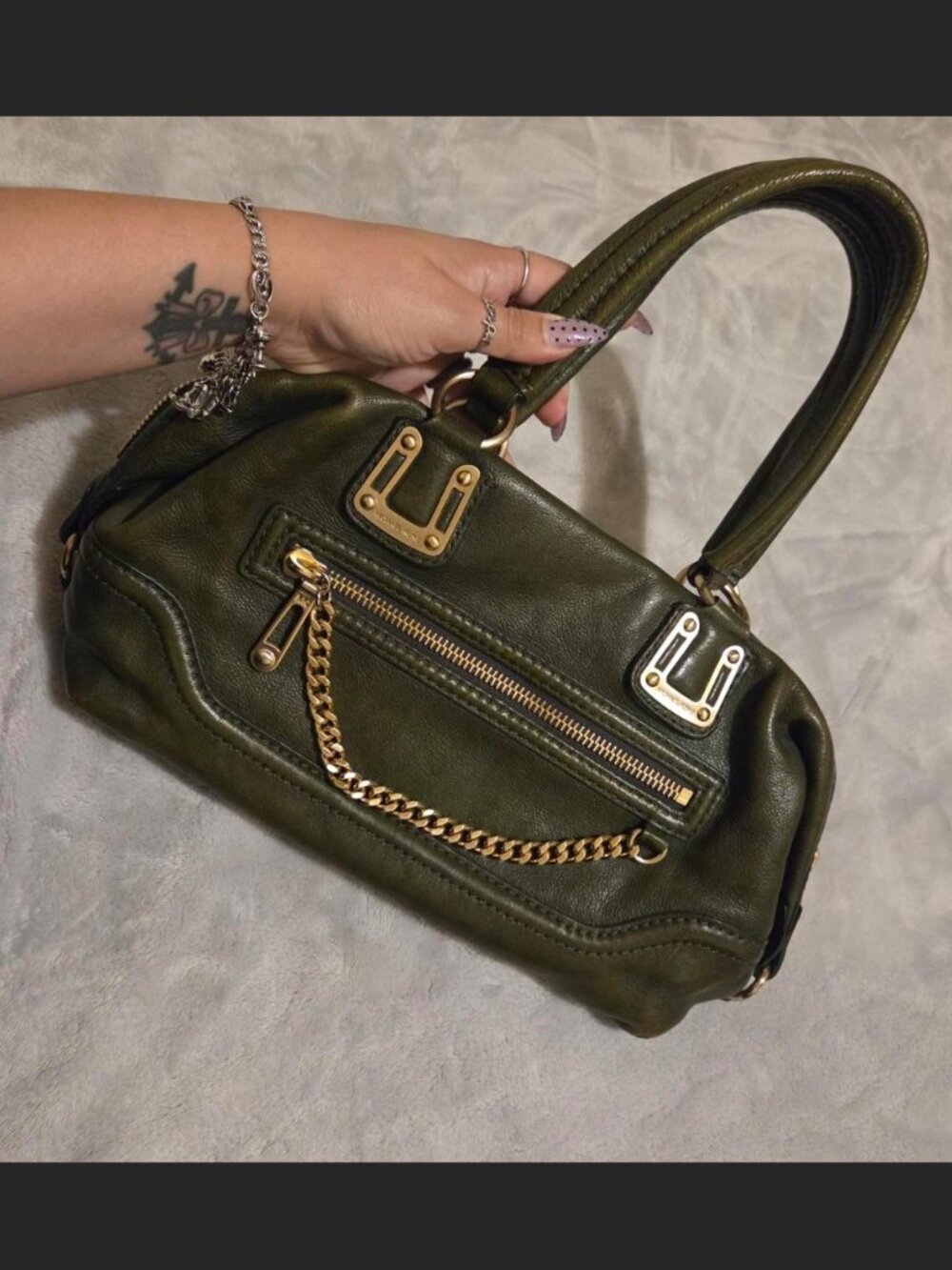 Michael Kors Green leather handbag with gold hardware